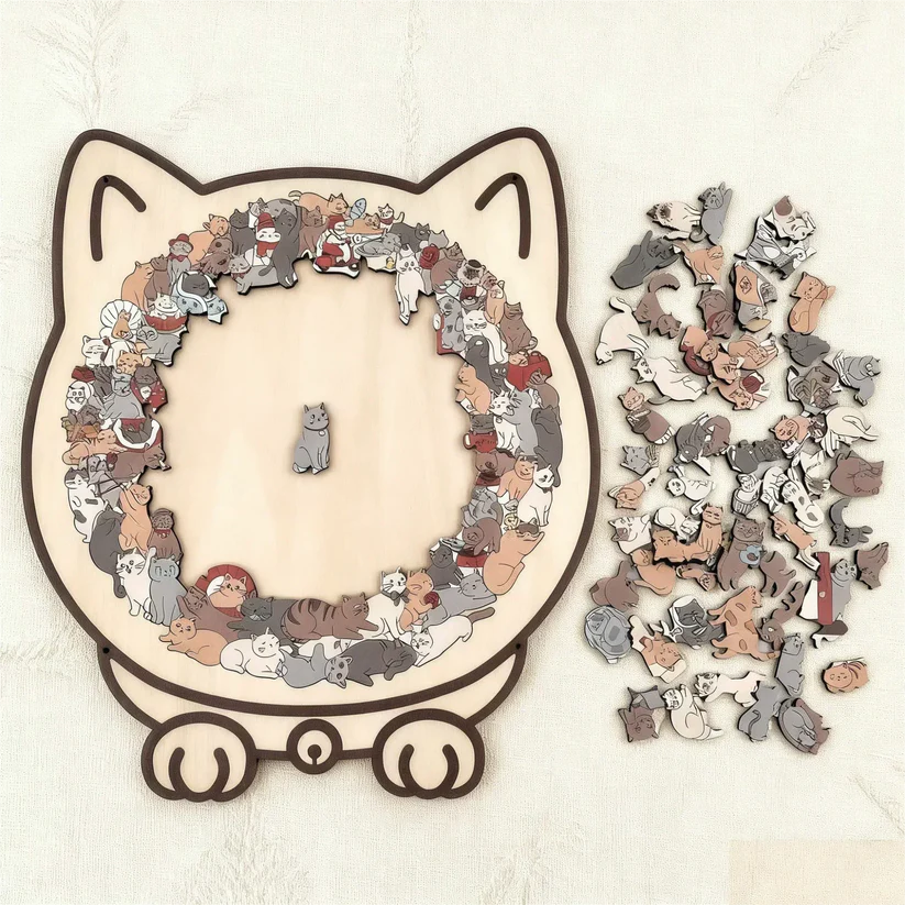 🎁 Early Christmas Sale 🎅Morandi-Colored Cat Shaped Wooden Jigsaw Puzzle