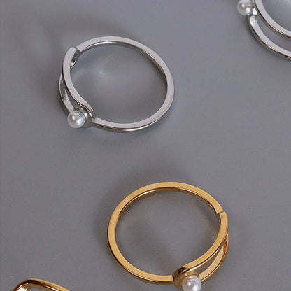 Geometric Circular Pearl Ring Titanium Steel PVD Vacuum Gold Plating Non fading Simple and Versatile Handpiece