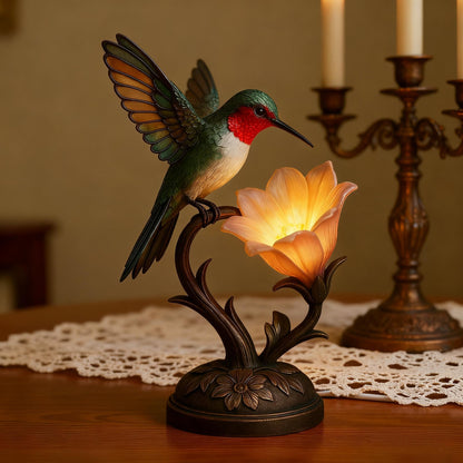 “Messenger of Light” – 💚Handcrafted Hummingbird Flower Lamp✨
