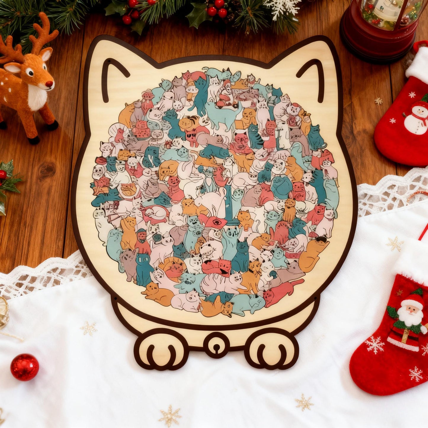 🎁 Early Christmas Sale 🎅Morandi-Colored Cat Shaped Wooden Jigsaw Puzzle