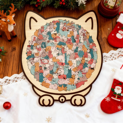 🎁 Early Christmas Sale 🎅Morandi-Colored Cat Shaped Wooden Jigsaw Puzzle