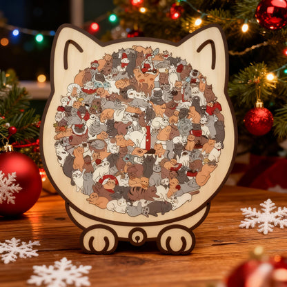 🎁 Early Christmas Sale 🎅Morandi-Colored Cat Shaped Wooden Jigsaw Puzzle