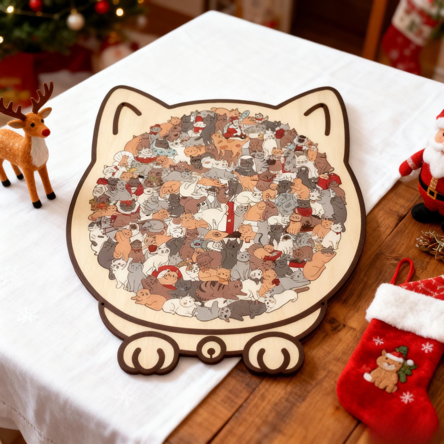 🎁 Early Christmas Sale 🎅Morandi-Colored Cat Shaped Wooden Jigsaw Puzzle