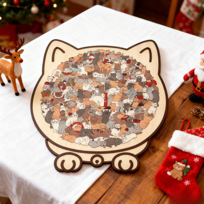 🎁 Early Christmas Sale 🎅Morandi-Colored Cat Shaped Wooden Jigsaw Puzzle